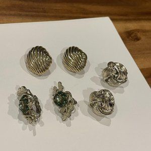 Lot Of 3 Clip-on Vintage Earrings Gold Tone Signed Lisner, Sarah Cov, Coro